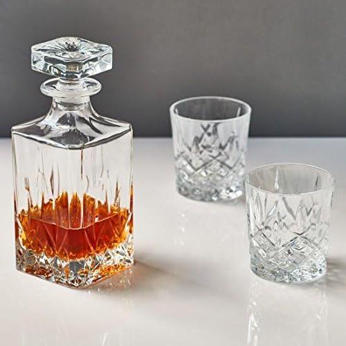  [아마존베스트]Marquis by Waterford Markham 11 Ounce Double Old Fashioned Glasses Pair and Square Decanter Set, Unleaded Crystal