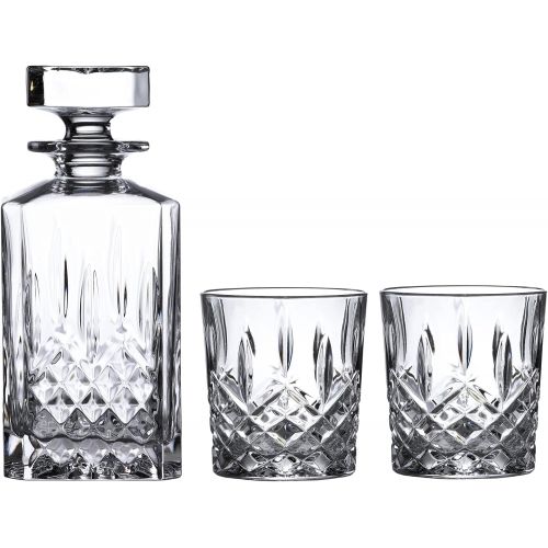  [아마존베스트]Marquis by Waterford Markham 11 Ounce Double Old Fashioned Glasses Pair and Square Decanter Set, Unleaded Crystal