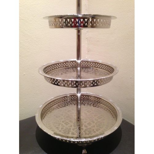  Marrackech Decor Authentic Handmade Moroccan 3 Tier Silver Plated Brass Hand hammered Cookies Tray Cake Stand Modern Design