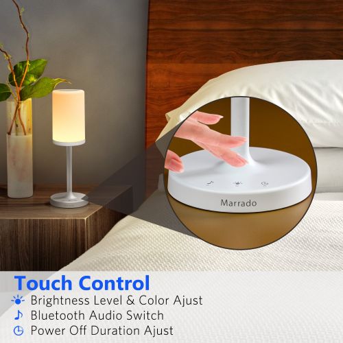  Marrado Bluetooth Speakers + Bedside Lamp, Night Light, Smart Touch Control Table Lamp for Bedroom Living Room, Portable Rechargeable LED Desk Lamp, Dimmable Warm White & Color Cha