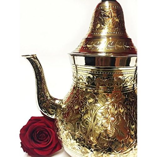  Marrakesch Orient & Mediterran Interior  Orientalische grosse Teekanne Kanne Baha XL Goldfarbig / silberfarbig - 1400ml