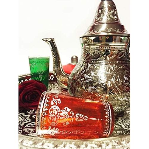  Marrakesch Orient & Mediterran Interior Marokkanische Teekanne aus Messing versilbert 1000ml mit Sieb und Kunststoffgriff | Orientalische Kanne Abidin 1L silberfarbig mit Deckel | Verschiedene Groessen | (1000ml)