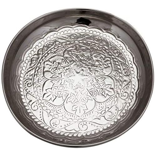  Marrakesch Orient & Mediterran Interior Oriental round metal tray Afet 31cm large silver Oriental decorative bowl with high edge Moroccan serving tray round Oriental silver decoration on the table