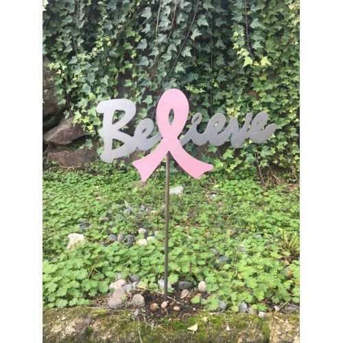  MarriedToTheMetal Metal Believe Cause Ribbon Garden Stake