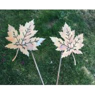 MarriedToTheMetal Metal Leaves Garden Stakes, Rustic