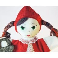 Marsiana4 Red riding hood doll, hand puppet doll, handmade red doll, gift for girl, puppet girl, rag red doll