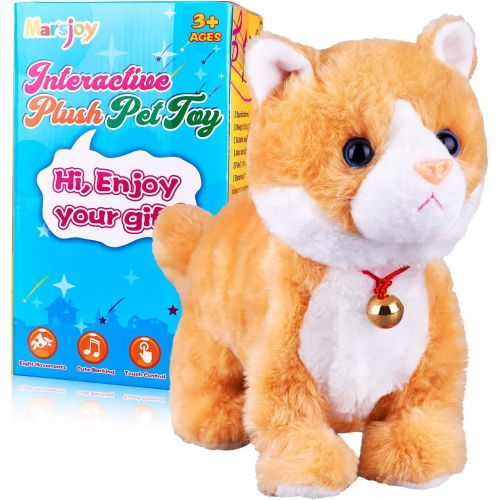  [아마존베스트]Marsjoy Yellow Robot Cat Plush Cat Stuffed Animal Interactive Cat , Meow Kitten Touch Control, Electronic Cat Pet, Robotic Cat Cat Kitty Toy, Animated Toy Cats for Girls Baby Kids L:12