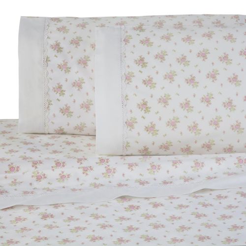  Martex Decorative Lace Hem Sheet Set, Full, Pink Floral