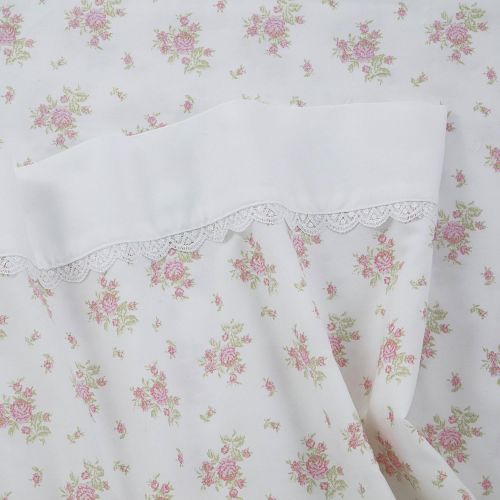  Martex Decorative Lace Hem Sheet Set, Full, Pink Floral