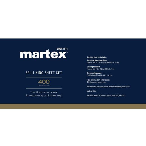 Martex Split King Sheet Set for Mattresses with Adjustable Bases, Indigo, 5 Piece