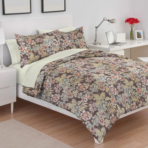  Martex Abigail 100% Cotton Comforter Set, FullQueen, Brown Multi