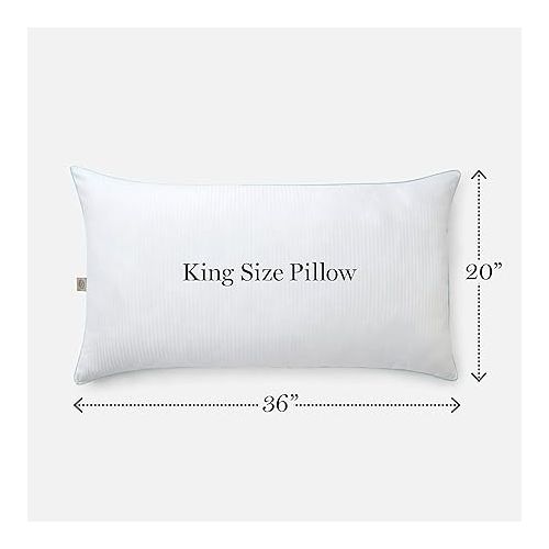  MARTHA STEWART Down Alternative Pillows King Size Set Of 2, Plush Cooling Pillow for Back, Stomach or Side Sleepers, Memory Foam-Like Fiber Fill, Dobby Stripe, 20