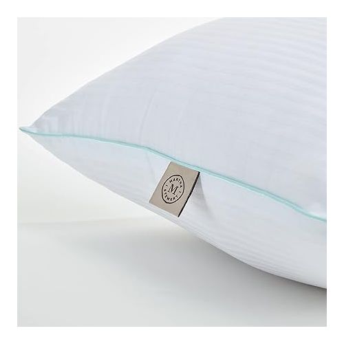  MARTHA STEWART Down Alternative Pillows King Size Set Of 2, Plush Cooling Pillow for Back, Stomach or Side Sleepers, Memory Foam-Like Fiber Fill, Dobby Stripe, 20