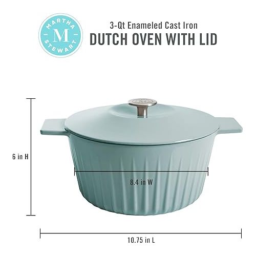  Martha Stewart Eastholm 3-Quart Enameled Cast Iron Dutch Oven - Martha Blue