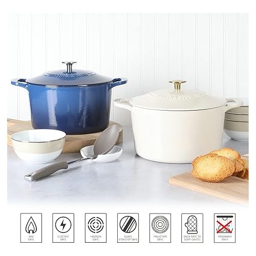  MARTHA STEWART Gatwick 7 QT Enamel Cast Iron Dutch Oven, Classic Blue