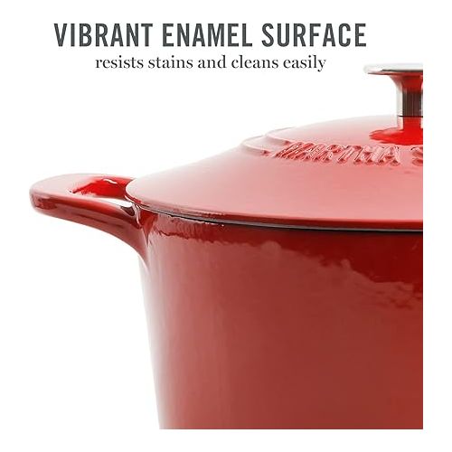  MARTHA STEWART Gatwick 7 QT Enamel Cast Iron Dutch Oven, Red Ombre