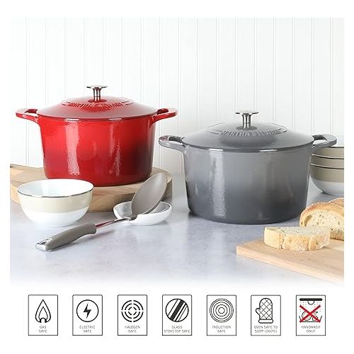  MARTHA STEWART Gatwick 7 QT Enamel Cast Iron Dutch Oven, Red Ombre