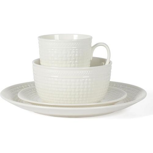  Martha Stewart 16 Piece Basket Weave New Bone China Embossed Porcelain Chip and Scratch Resistant Dinnerware Set