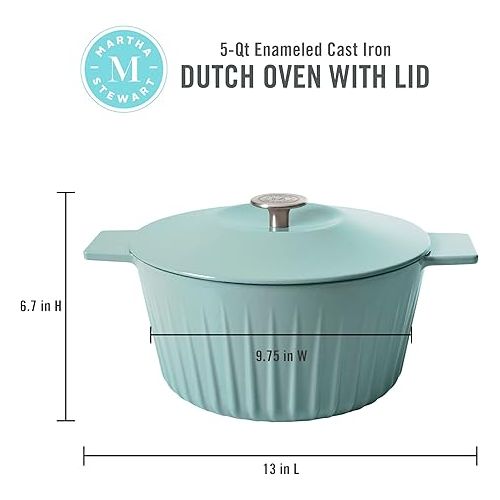  Martha Stewart Eastholm 5 QT Enamel Cast Iron Dutch Oven, Martha Blue