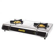 MARTIN SG-228 Propane Hot Plate Cooking Stove - Double Cooktop 25,600 BTU Powered Brass Burner with Pressure Regulator