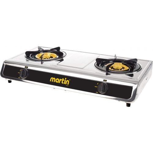  MARTIN SG-228 Propane Hot Plate Cooking Stove - Double Cooktop 25,600 BTU Powered Brass Burner with Pressure Regulator