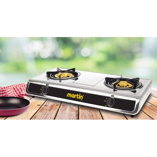  MARTIN SG-228 Propane Hot Plate Cooking Stove - Double Cooktop 25,600 BTU Powered Brass Burner with Pressure Regulator