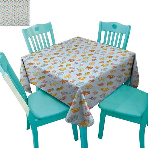  MartinDecor Baby Printed Tablecloth Newborn Sun Teddy Bear Ribbon Feeder Pacifier Chick Kitty Cat Design 70x70,Suitable for Kitchen, dustproof Desktop Decoration