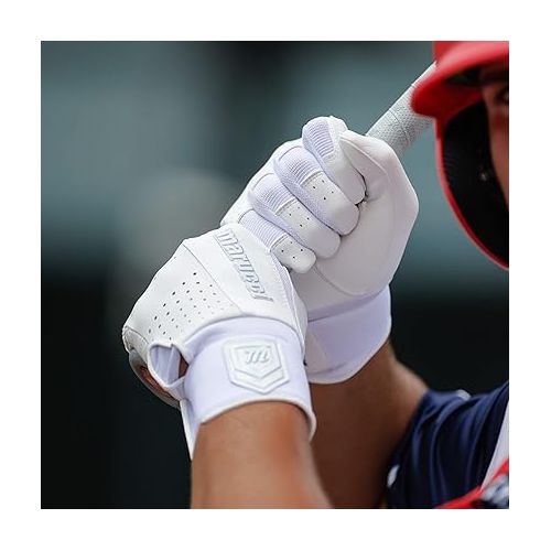  Marucci mens Modern Baseball Batting Gloves, WHITE/WHITE, ADULT Medium