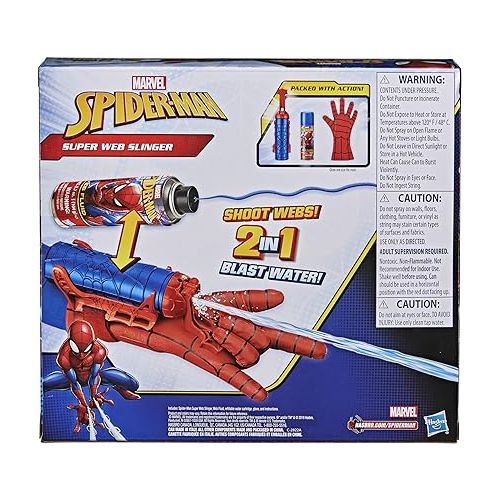 마블시리즈 Marvel Spider-Man Super Web Slinger, 2-In-1 Shoots Webs or Water, Web Shooter Toy, Role-Play Toys, 5 Year Old Boys and Girls and Up