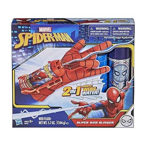 마블시리즈 Marvel Spider-Man Super Web Slinger, 2-In-1 Shoots Webs or Water, Web Shooter Toy, Role-Play Toys, 5 Year Old Boys and Girls and Up