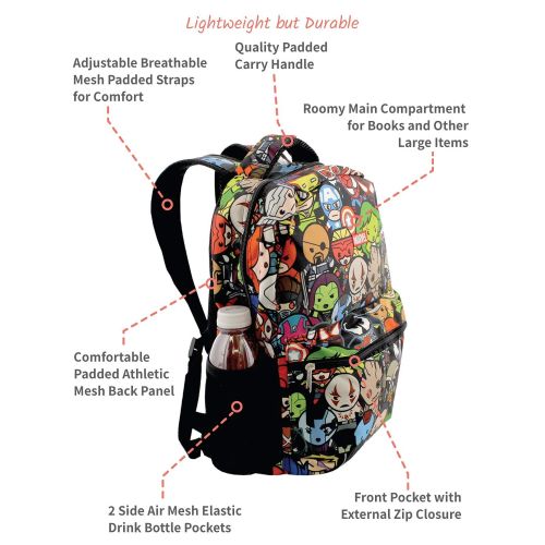 마블시리즈 Marvel Kawaii Avengers Boys Girls 16 School Backpack (One Size, Black/Multi)