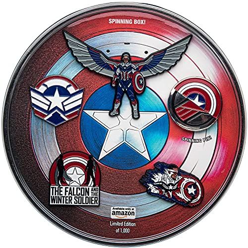 마블시리즈 Marvel Studios: The Falcon and The Winter Soldier Metal Based and Enamel 5 Lapel Pin Set with 16cm Officially Licensed Circular Window Box. (Amazon Exclusive)