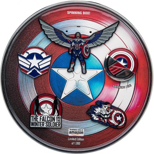 마블시리즈 Marvel Studios: The Falcon and The Winter Soldier Metal Based and Enamel 5 Lapel Pin Set with 16cm Officially Licensed Circular Window Box. (Amazon Exclusive)