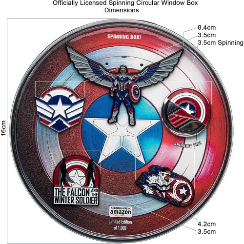 마블시리즈 Marvel Studios: The Falcon and The Winter Soldier Metal Based and Enamel 5 Lapel Pin Set with 16cm Officially Licensed Circular Window Box. (Amazon Exclusive)