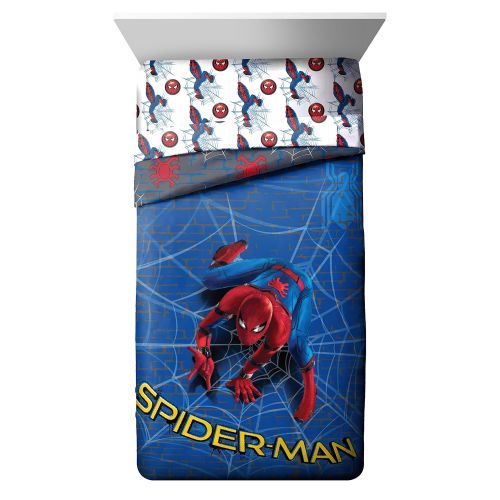 마블시리즈 Marvel Spider Man Wall Crawler Twin Comforter - Super Soft Kids Reversible Bedding features Spiderman - Fade Resistant Polyester Microfiber Fill (Official Marvel Product)