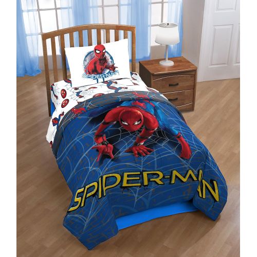 마블시리즈 Marvel Spider Man Wall Crawler Twin Comforter - Super Soft Kids Reversible Bedding features Spiderman - Fade Resistant Polyester Microfiber Fill (Official Marvel Product)