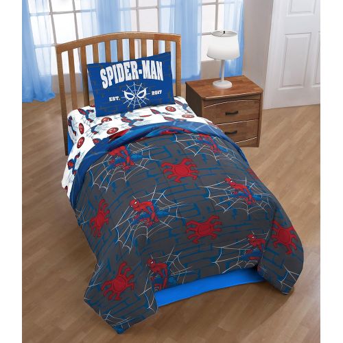 마블시리즈 Marvel Spider Man Wall Crawler Twin Comforter - Super Soft Kids Reversible Bedding features Spiderman - Fade Resistant Polyester Microfiber Fill (Official Marvel Product)