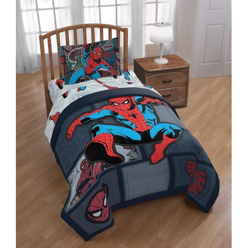 마블시리즈 Marvel Spider Man Jump Kick Twin Comforter - Super Soft Kids Reversible Bedding features Spiderman - Fade Resistant Polyester Microfiber Fill (Official Marvel Product)