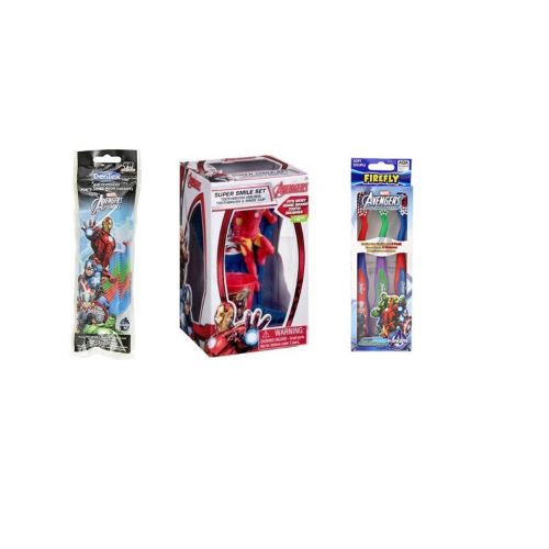 마블시리즈 Marvel Avenger Toothbrush Care Bundle: Includes an Iron Man Toothbrush Holder and Cup, 3 Avenger Toothbrushes with Suction Cup Bottoms, and Flavored Kids Flossers