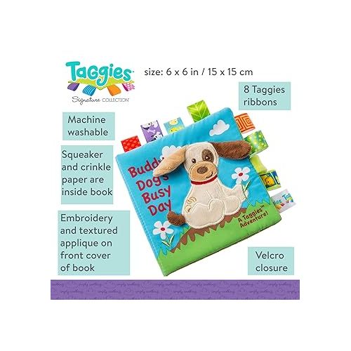  Taggies Touch & Feel Soft Cloth Book with Crinkle Paper and Squeaker, Buddy Dog