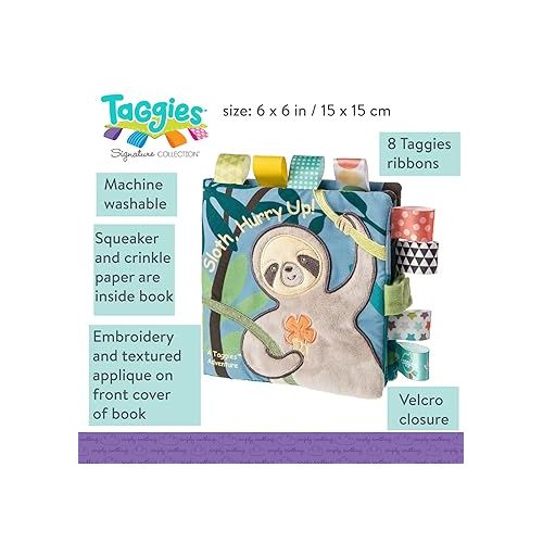  Taggies Touch & Feel Soft Cloth Book with Crinkle Paper & Squeaker, Molasses Sloth