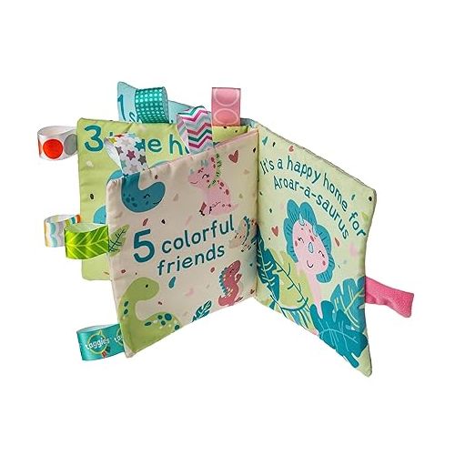  Taggies Soft Cloth Book with Crinkle Paper & Squeaker, 6 x 6-Inches, Aroar-a-Saurus