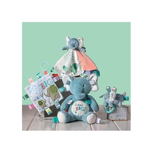  Taggies Stuffed Animal Lovey Security Blanket with Sensory Tags, 13 x 13-Inches, Dream Big Elephant