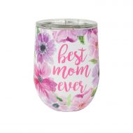 Mary Square 25439 Drink Best Mom Ever Stainless Tumbler, 12 oz, Floral