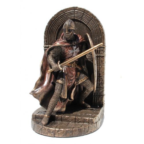  Masada Goods Armored Maltese Crusader With Sword Guarding Door Single Bookend Cold Cast Bronze