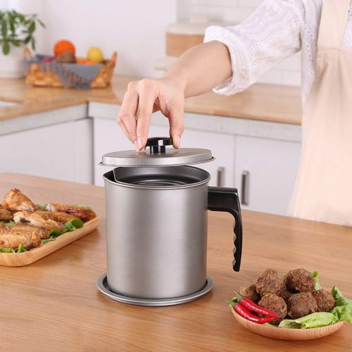  Oil Bottle, Maserfaliw 1000ml Grease Container Fine Mesh Strainer Cooking Oil Can Kitchen Jug Pot Jar - Grey, Practical Holiday Gifts And Essentials For Life.