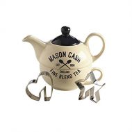 Mason Cash Teekannen-Set Tea for One Teekanne mit 2Ausstecher, Edelstahl, Keramik, weiss, 14,5x 11,5x 12,5cm