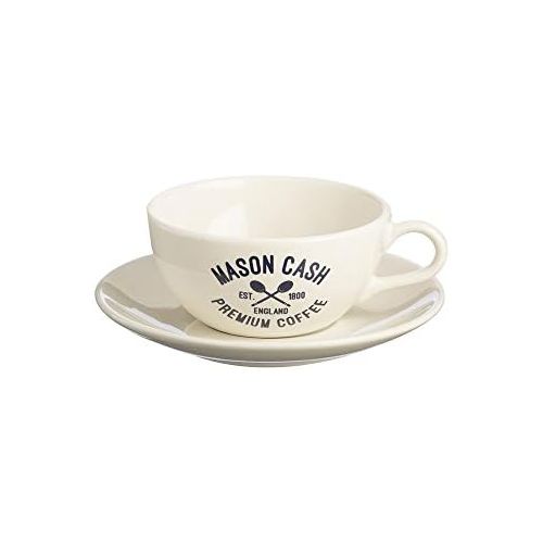  [아마존베스트]Mason Cash Varsity Cream Fine Stoneware Cappuccino & Saucer, Ceramic 16 x 16 x 9 cm