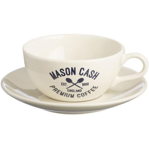  [아마존베스트]Mason Cash Varsity Cream Fine Stoneware Cappuccino & Saucer, Ceramic 16 x 16 x 9 cm