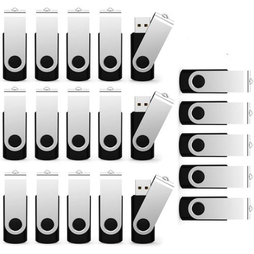  Maspen USB Flash Drive 2GB 20 Pack, Bulk USB 2.0 Flash Drives Thumb Drive Swivel Memory Stick Jump Drive Pen Drive, Black, 2 GB, 20 Pieces